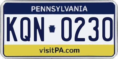 PA license plate KQN0230