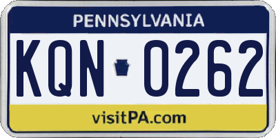 PA license plate KQN0262
