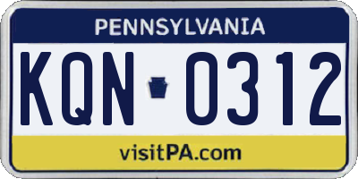 PA license plate KQN0312