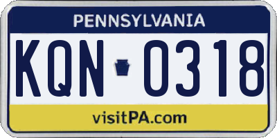 PA license plate KQN0318