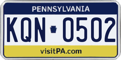 PA license plate KQN0502