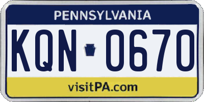 PA license plate KQN0670