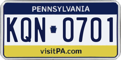 PA license plate KQN0701