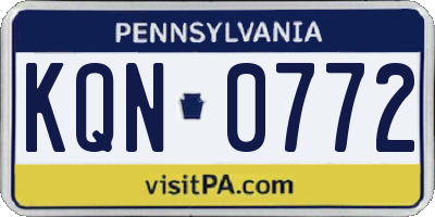 PA license plate KQN0772