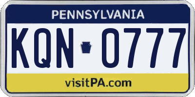 PA license plate KQN0777