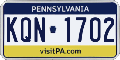 PA license plate KQN1702