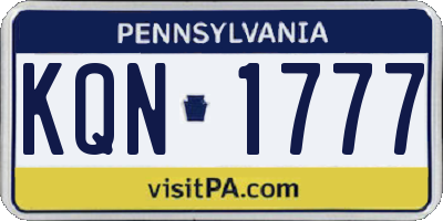 PA license plate KQN1777
