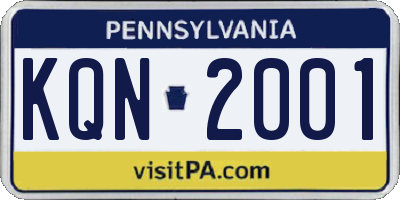 PA license plate KQN2001