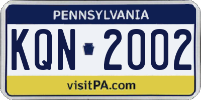 PA license plate KQN2002