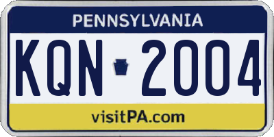 PA license plate KQN2004