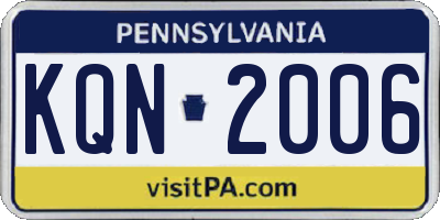 PA license plate KQN2006