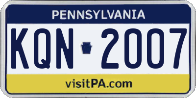 PA license plate KQN2007