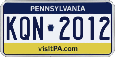 PA license plate KQN2012