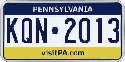 PA license plate KQN2013