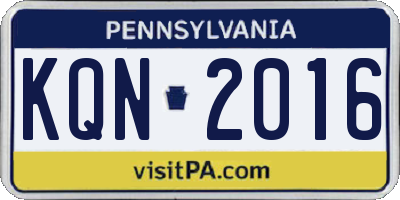 PA license plate KQN2016