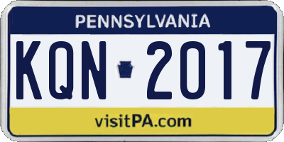 PA license plate KQN2017