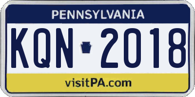 PA license plate KQN2018
