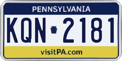 PA license plate KQN2181