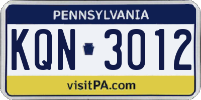 PA license plate KQN3012