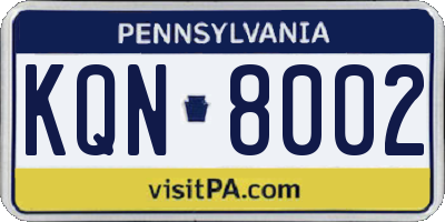 PA license plate KQN8002