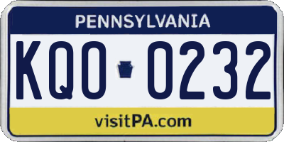 PA license plate KQO0232