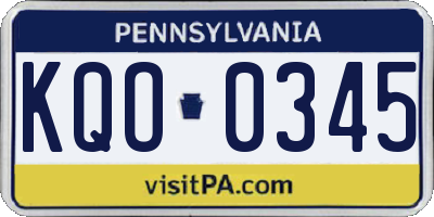 PA license plate KQO0345