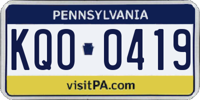 PA license plate KQO0419
