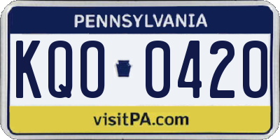 PA license plate KQO0420