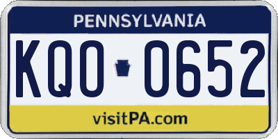 PA license plate KQO0652