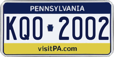 PA license plate KQO2002
