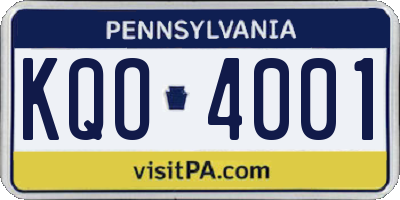 PA license plate KQO4001
