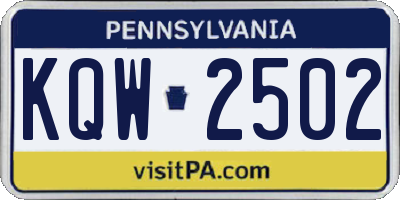 PA license plate KQW2502