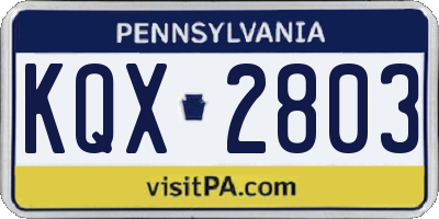 PA license plate KQX2803
