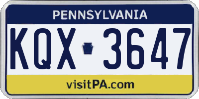 PA license plate KQX3647