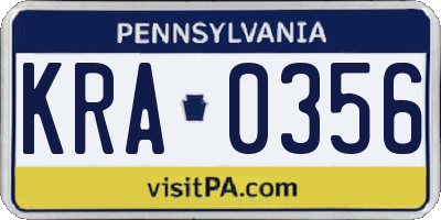 PA license plate KRA0356