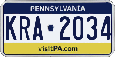 PA license plate KRA2034