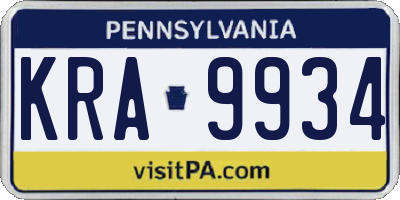 PA license plate KRA9934