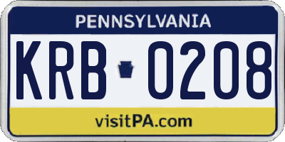 PA license plate KRB0208