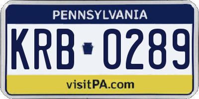 PA license plate KRB0289