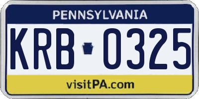 PA license plate KRB0325