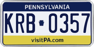 PA license plate KRB0357