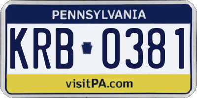 PA license plate KRB0381