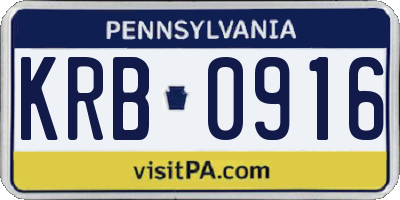 PA license plate KRB0916