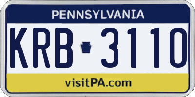 PA license plate KRB3110