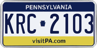 PA license plate KRC2103