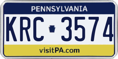 PA license plate KRC3574