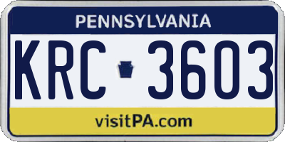 PA license plate KRC3603