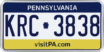 PA license plate KRC3838