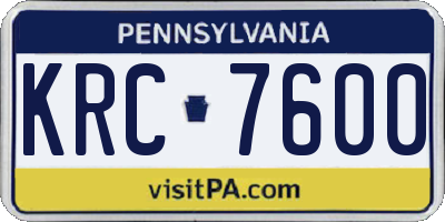 PA license plate KRC7600