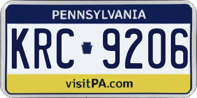 PA license plate KRC9206
